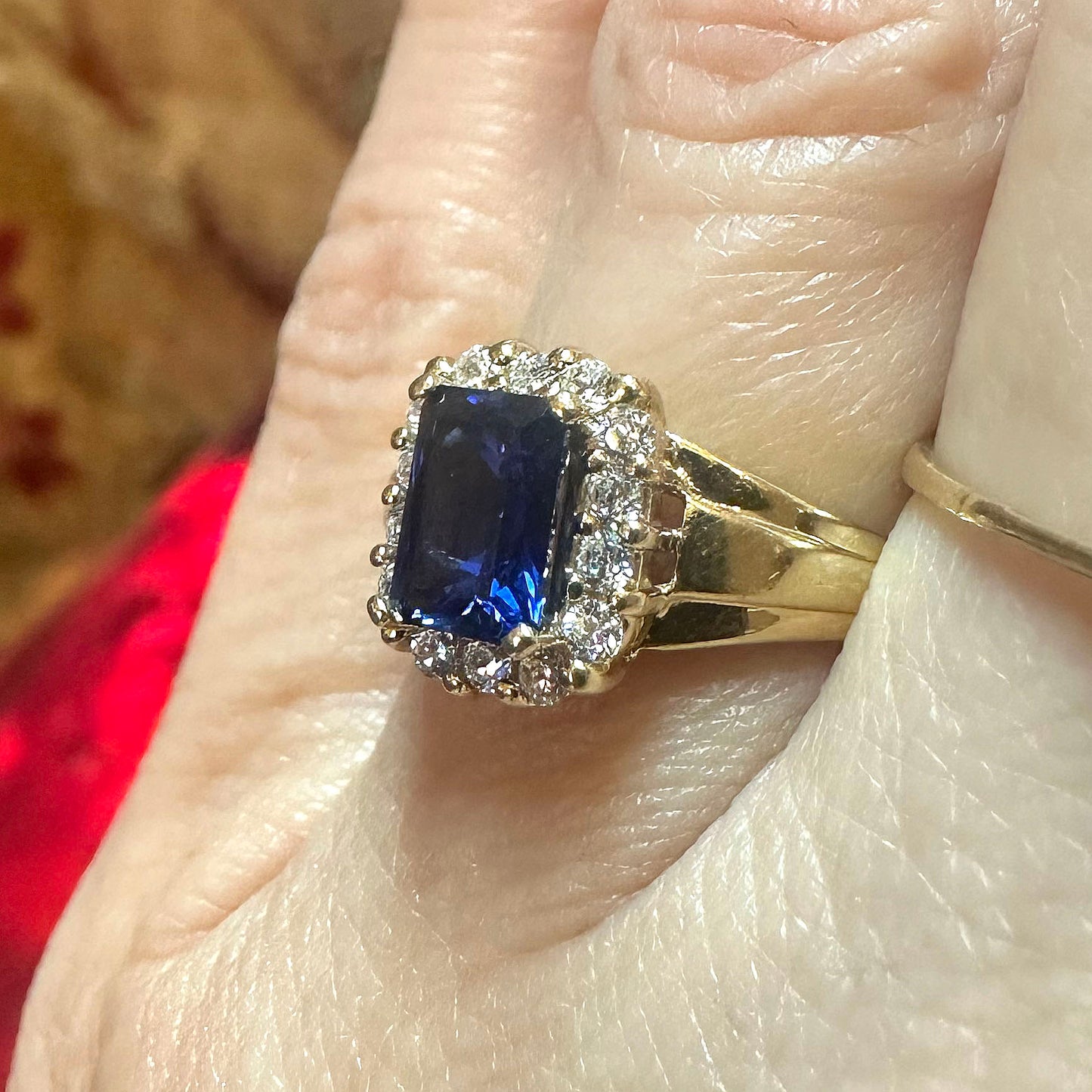 14k Gold Sapphire & CZ Ring