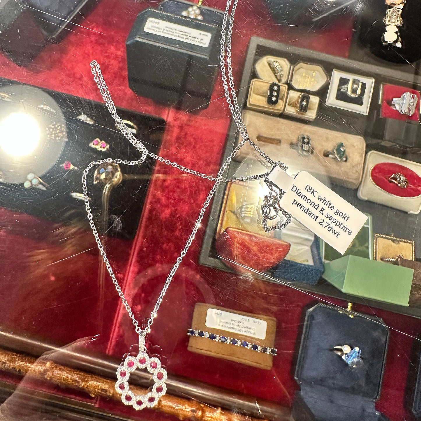 18k White Gold, Diamond & Sapphire Pendant Chain