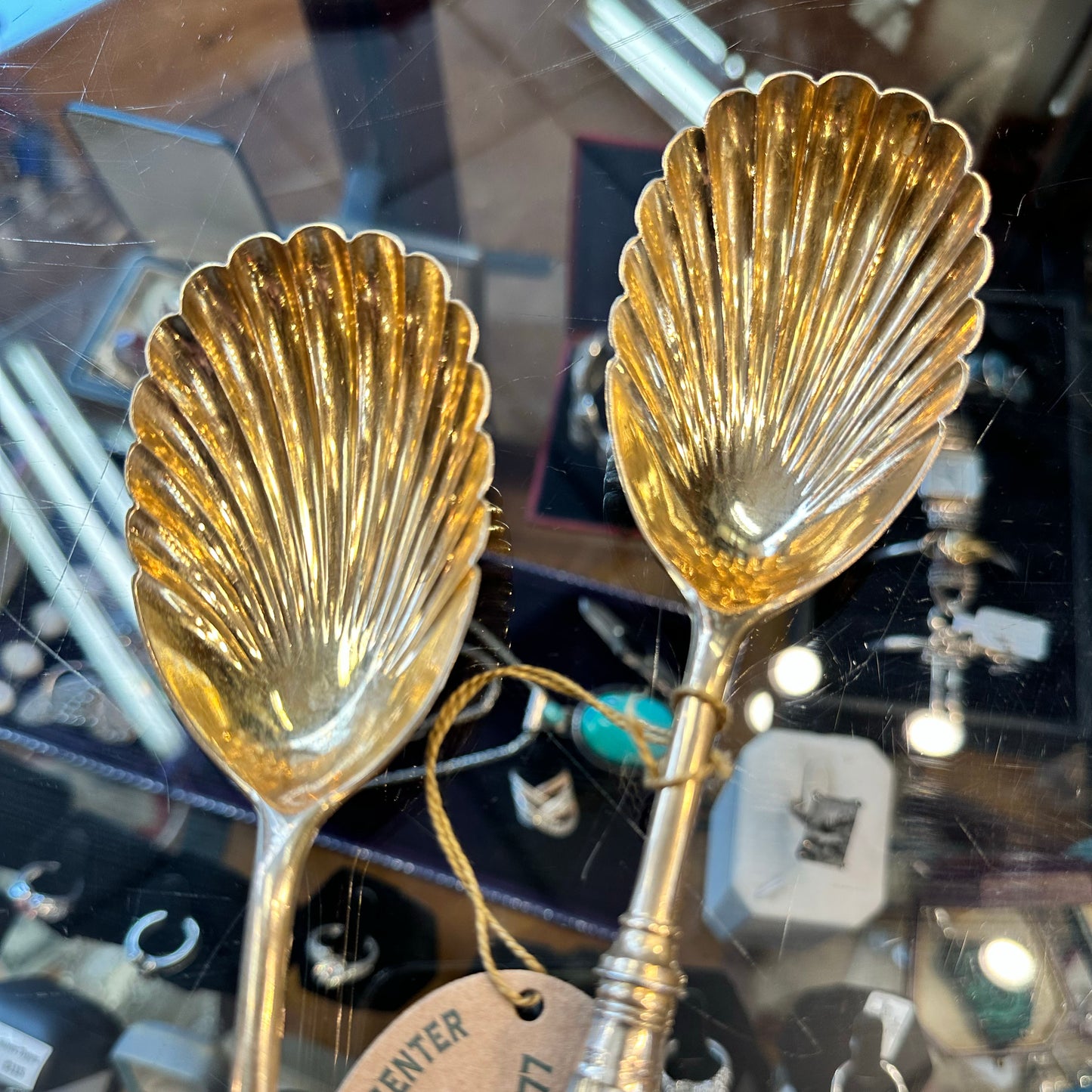 Pair of Antique Sterling Silver English Serving Spoons