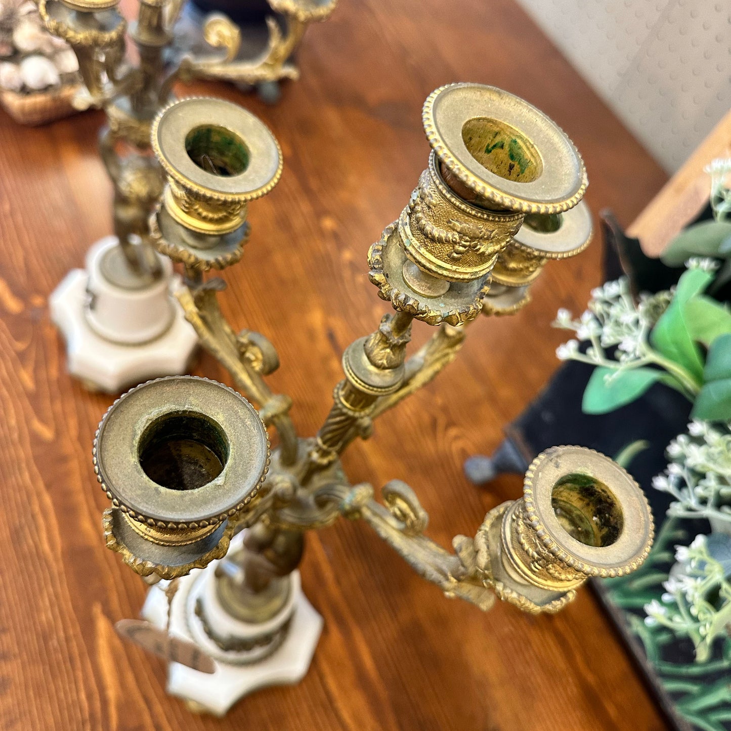 Pair of 19th Century Marble & Bronze Candelabra
