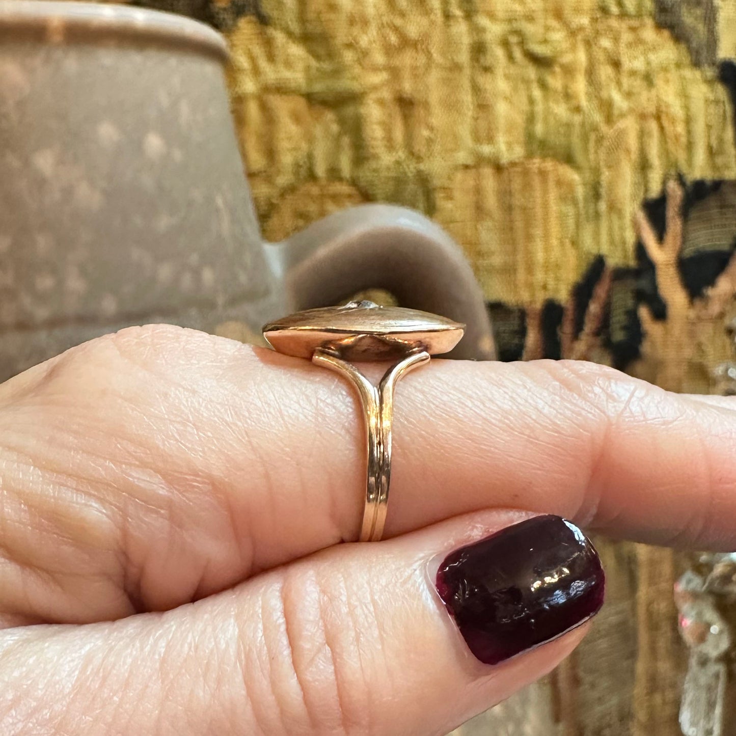 14k Gold Cufflink Memorial Ring w/ Diamond