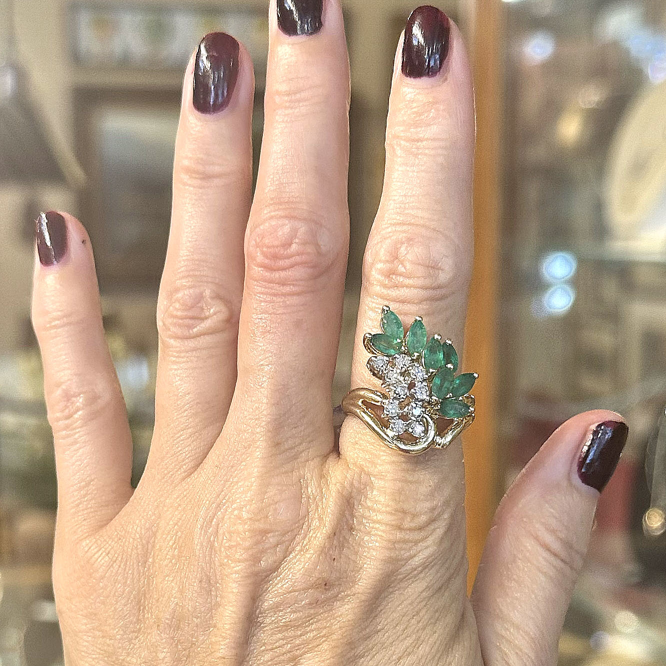 Vintage 14k Emerald & Diamond Dinner Ring