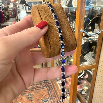 10k Sapphire & Diamond White Gold Tennis Bracelet