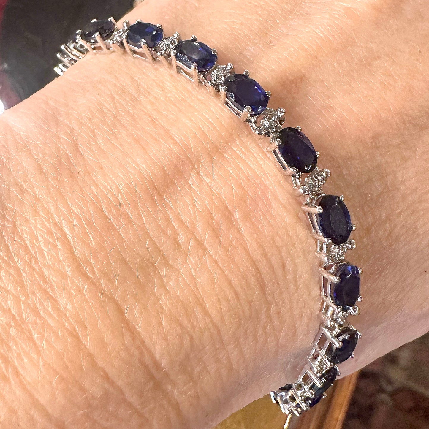10k Sapphire & Diamond White Gold Tennis Bracelet