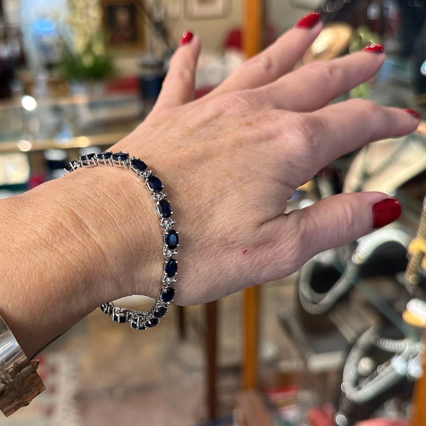 10k Sapphire & Diamond White Gold Tennis Bracelet