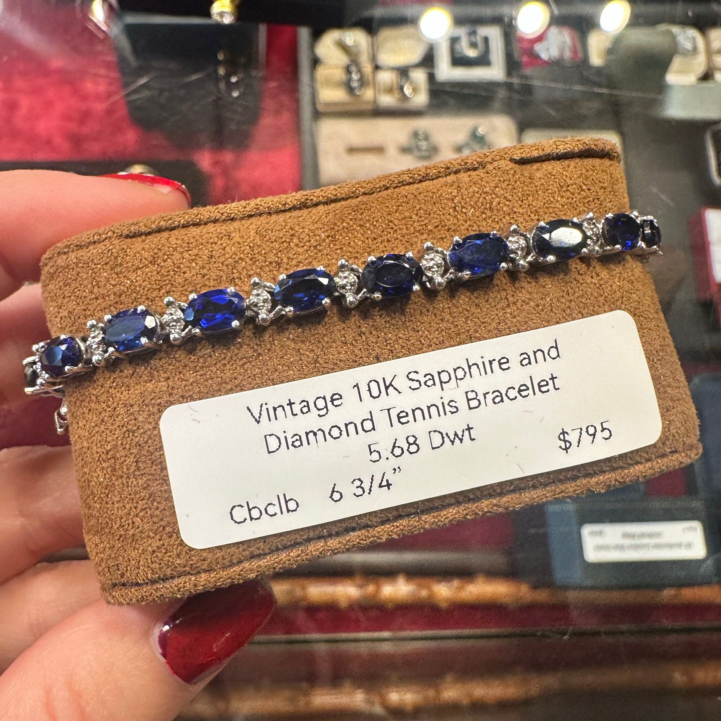 10k Sapphire & Diamond White Gold Tennis Bracelet