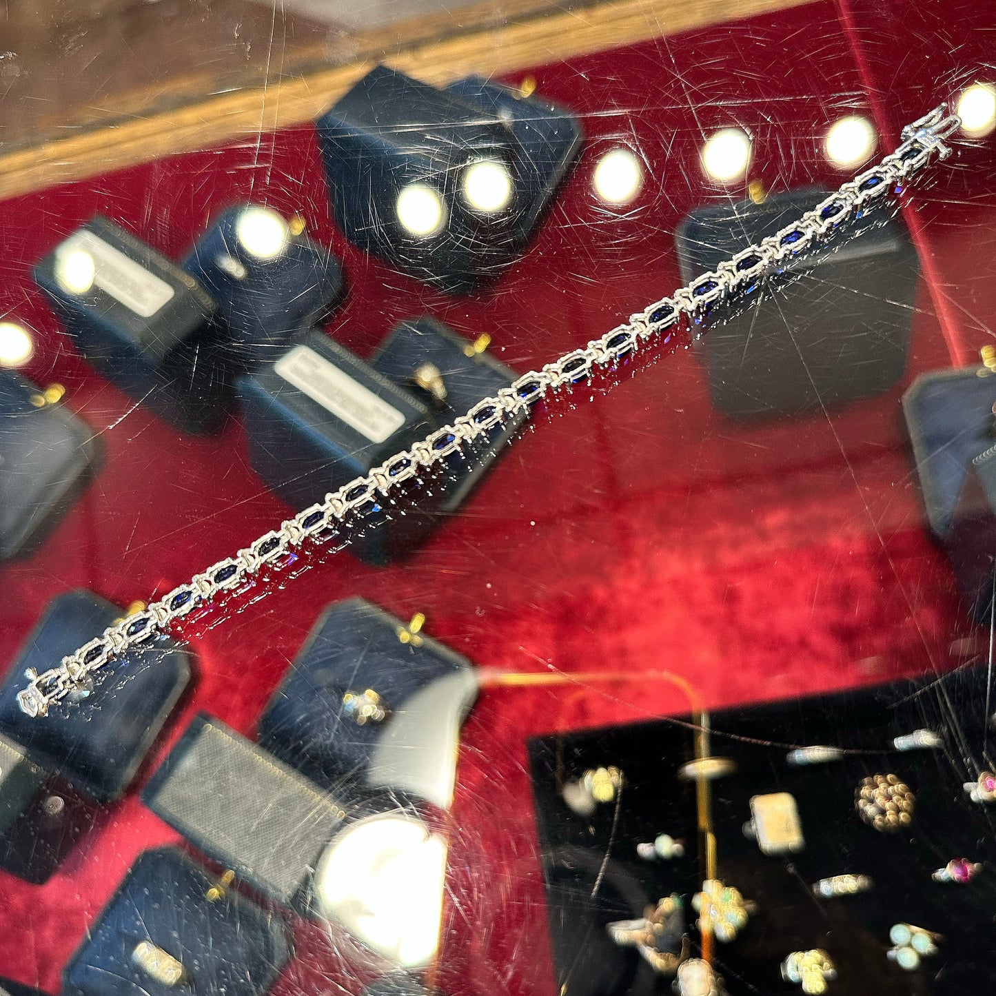 10k Sapphire & Diamond White Gold Tennis Bracelet