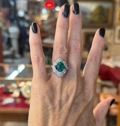 14k Platinum Tsavorite Green Garnet & Diamond Ring