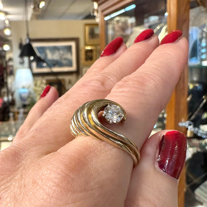 Vintage 14k Wave Ring w/ Half ct tw Single Diamond