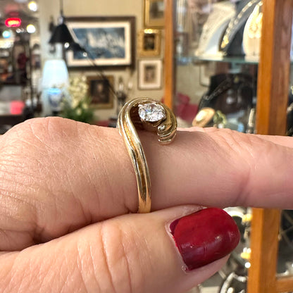 Vintage 14k Wave Ring w/ Half ct tw Single Diamond