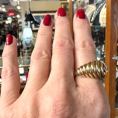 Vintage 14k Wave Ring w/ Half ct tw Single Diamond