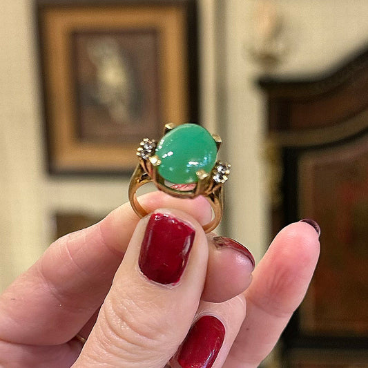 1920s 14k Jade & Diamond Ring