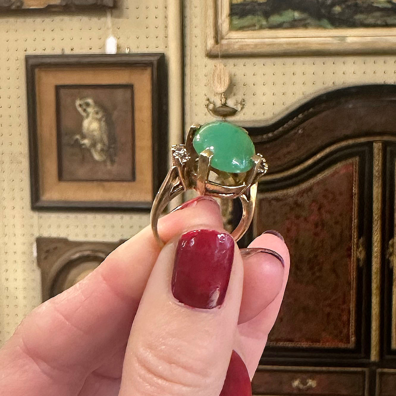 1920s 14k Jade & Diamond Ring