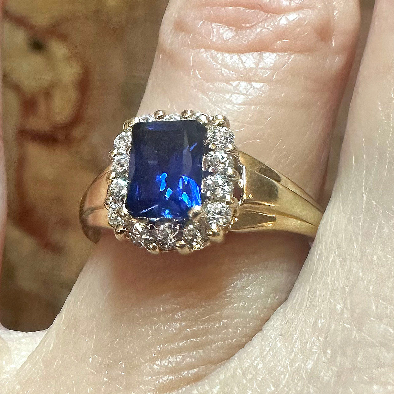14k Gold Sapphire & CZ Ring