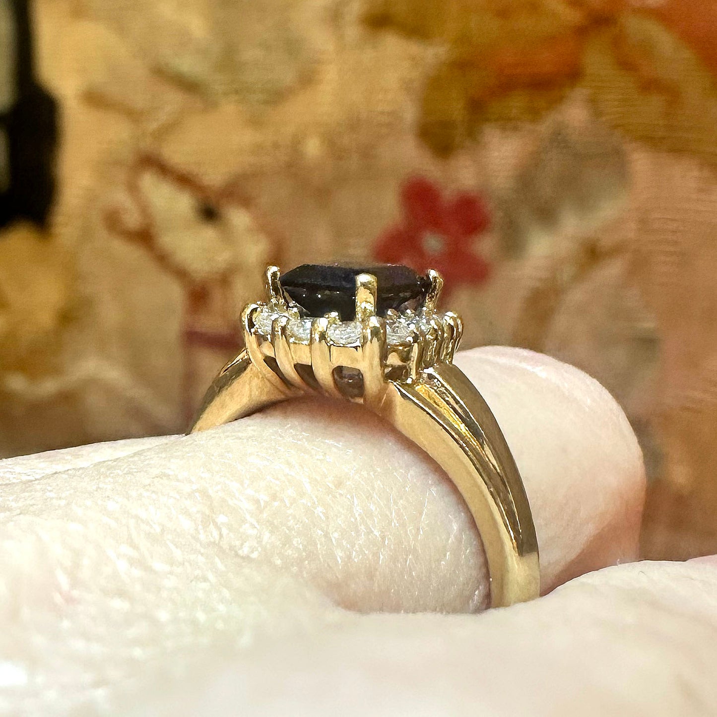 14k Gold Sapphire & CZ Ring