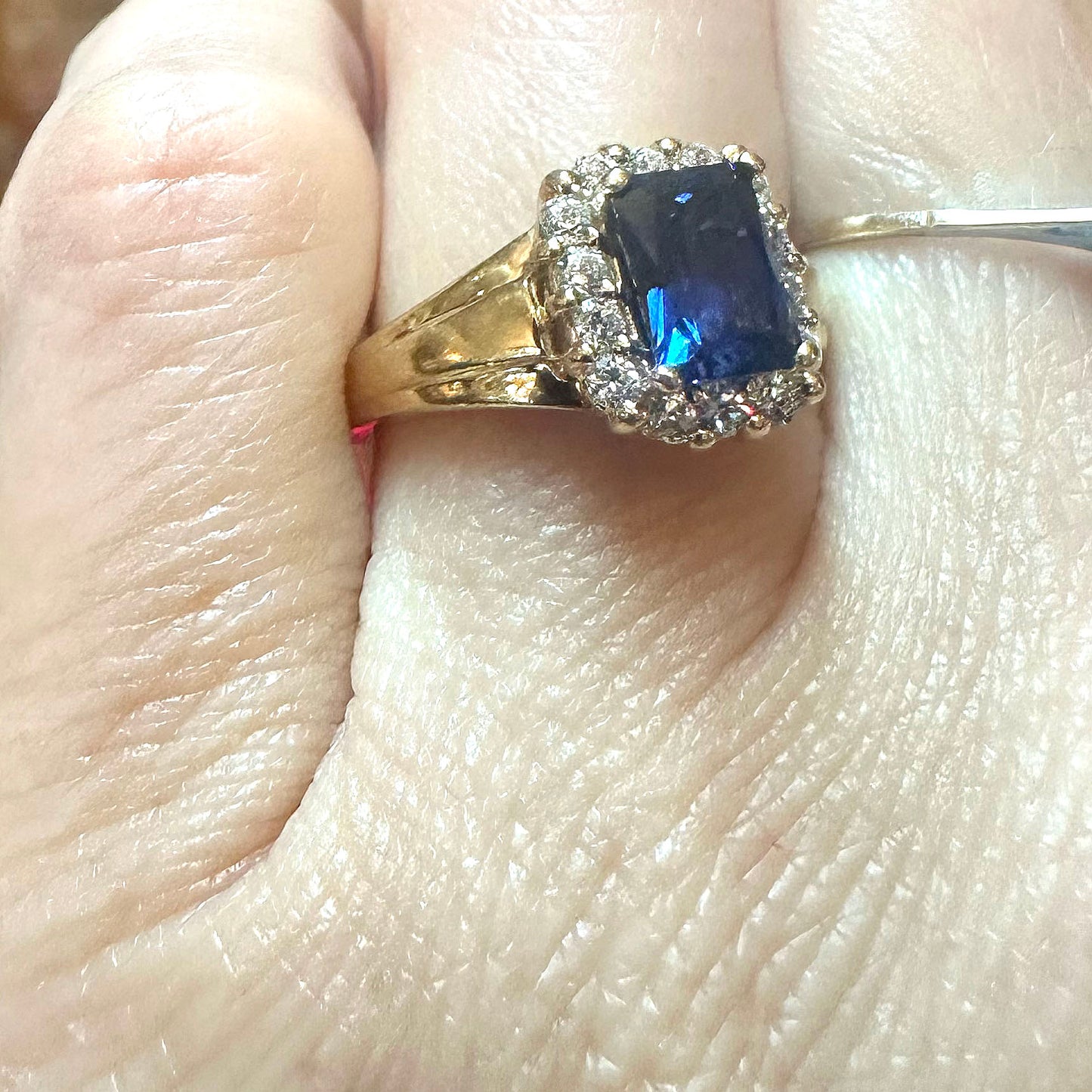 14k Gold Sapphire & CZ Ring