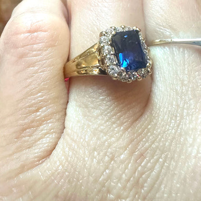14k Gold Sapphire & CZ Ring