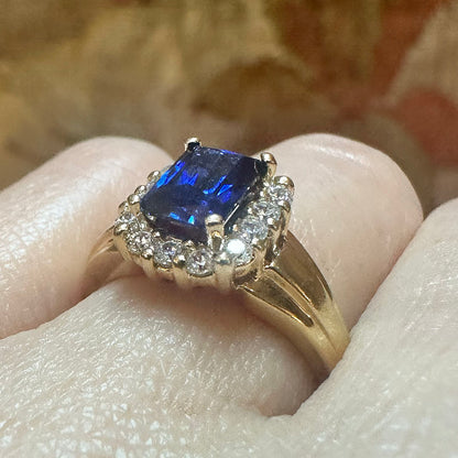 14k Gold Sapphire & CZ Ring