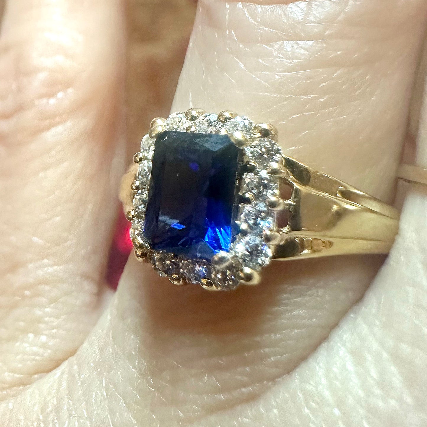 14k Gold Sapphire & CZ Ring