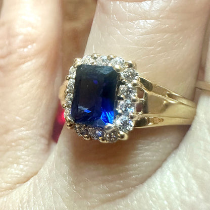 14k Gold Sapphire & CZ Ring