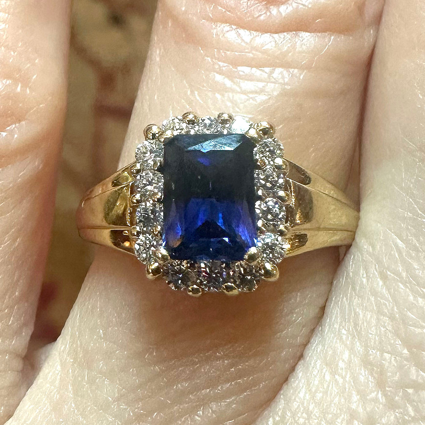 14k Gold Sapphire & CZ Ring