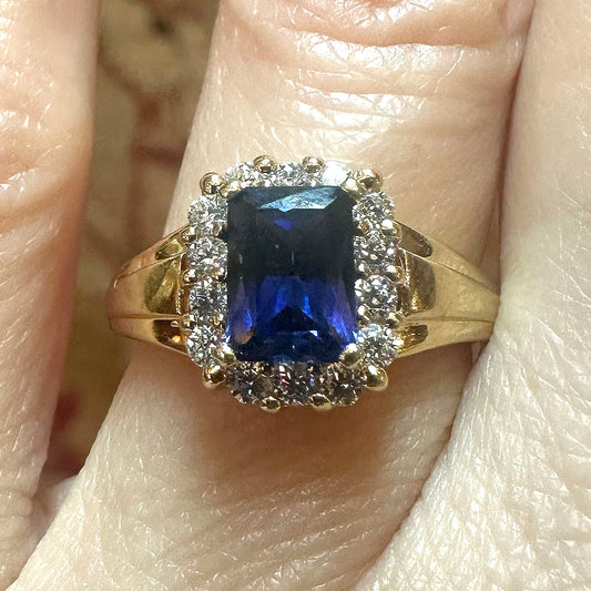 14k Gold Sapphire & CZ Ring