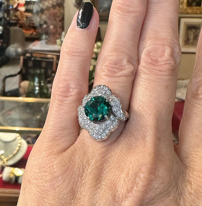 14k Platinum Tsavorite Green Garnet & Diamond Ring