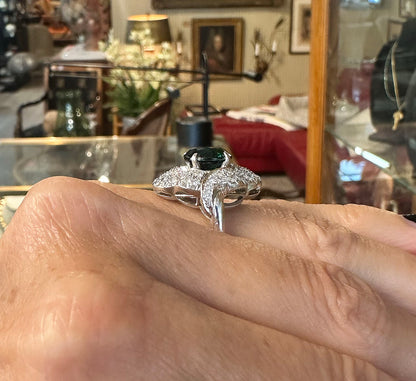 14k Platinum Tsavorite Green Garnet & Diamond Ring