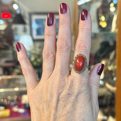 c.1920s Braided Halo 18k Coral Ring