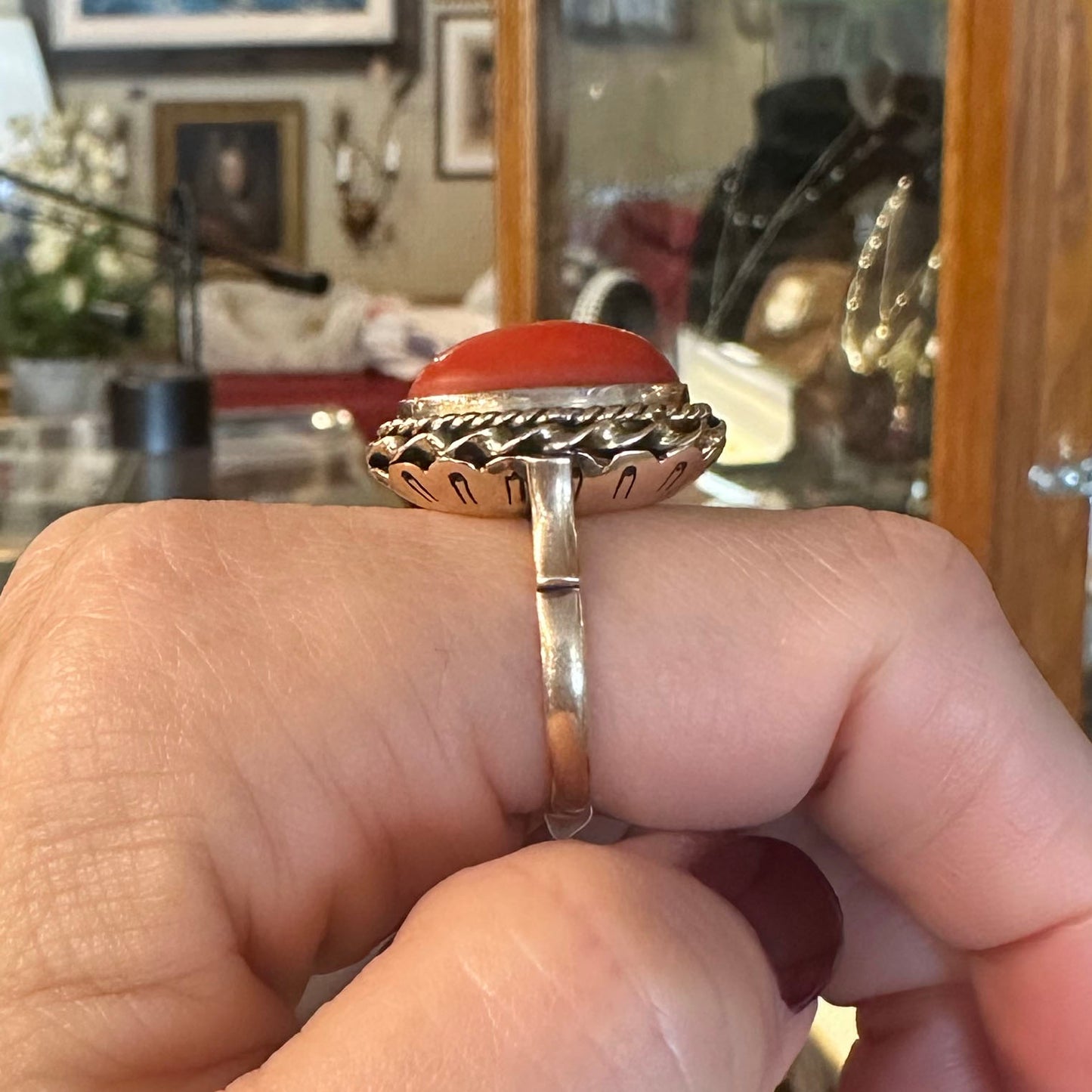 c.1920s Braided Halo 18k Coral Ring