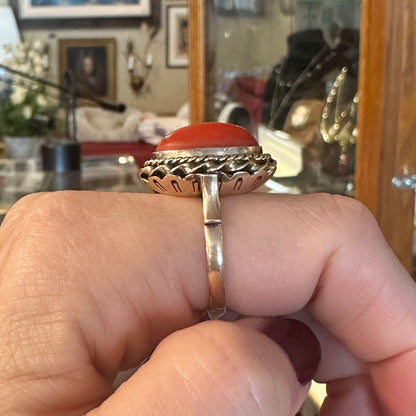 c.1920s Braided Halo 18k Coral Ring
