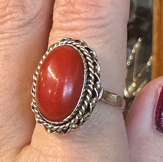 c.1920s Braided Halo 18k Coral Ring