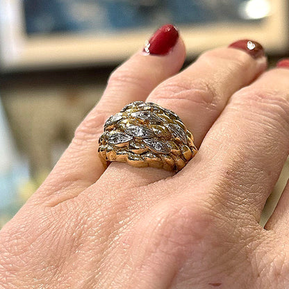Vintage 18k Gold & Diamond Dome Ring