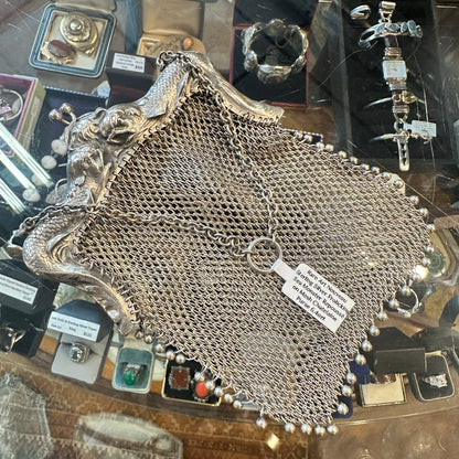 Antique Art Nouveau Sterling Repoussé Mermaid & Serpent Mesh Purse
