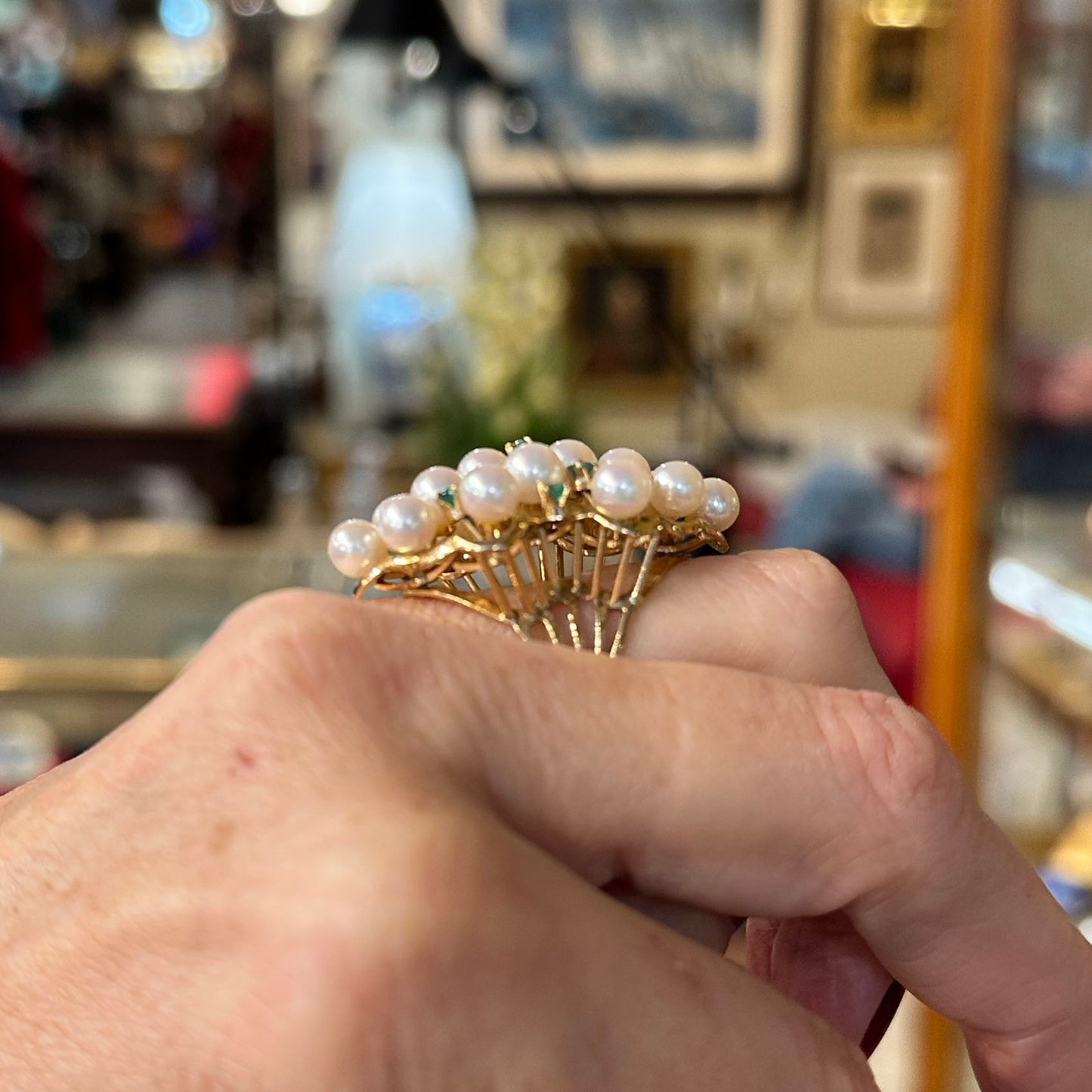 1950s 14k Pearl & Emerald Cocktail Ring