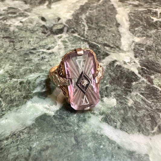 Art Deco Amethyst-Tone Gold Ring