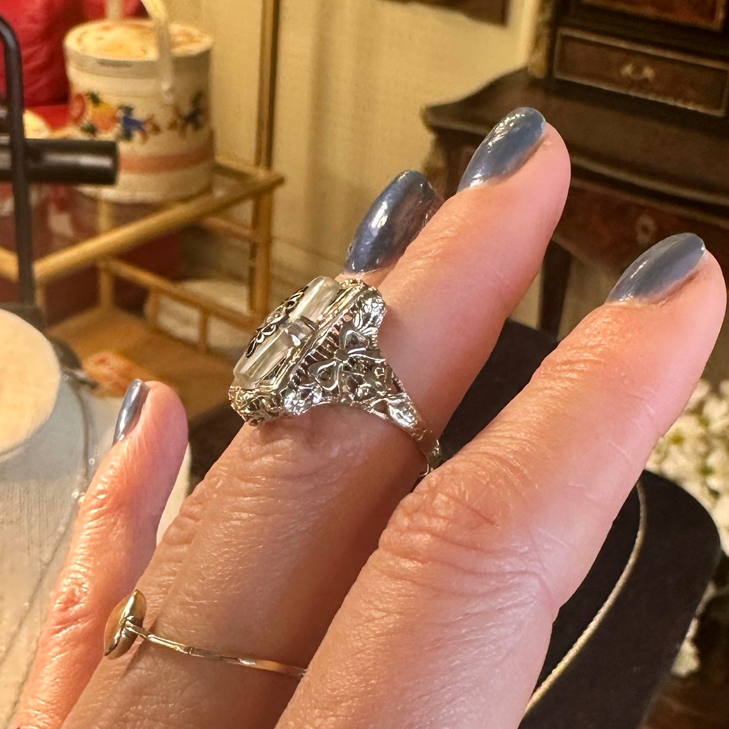 Art Deco Diamond & Bow Gold Ring