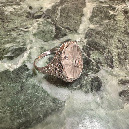 Art Deco Camphor Glass White Gold Ring