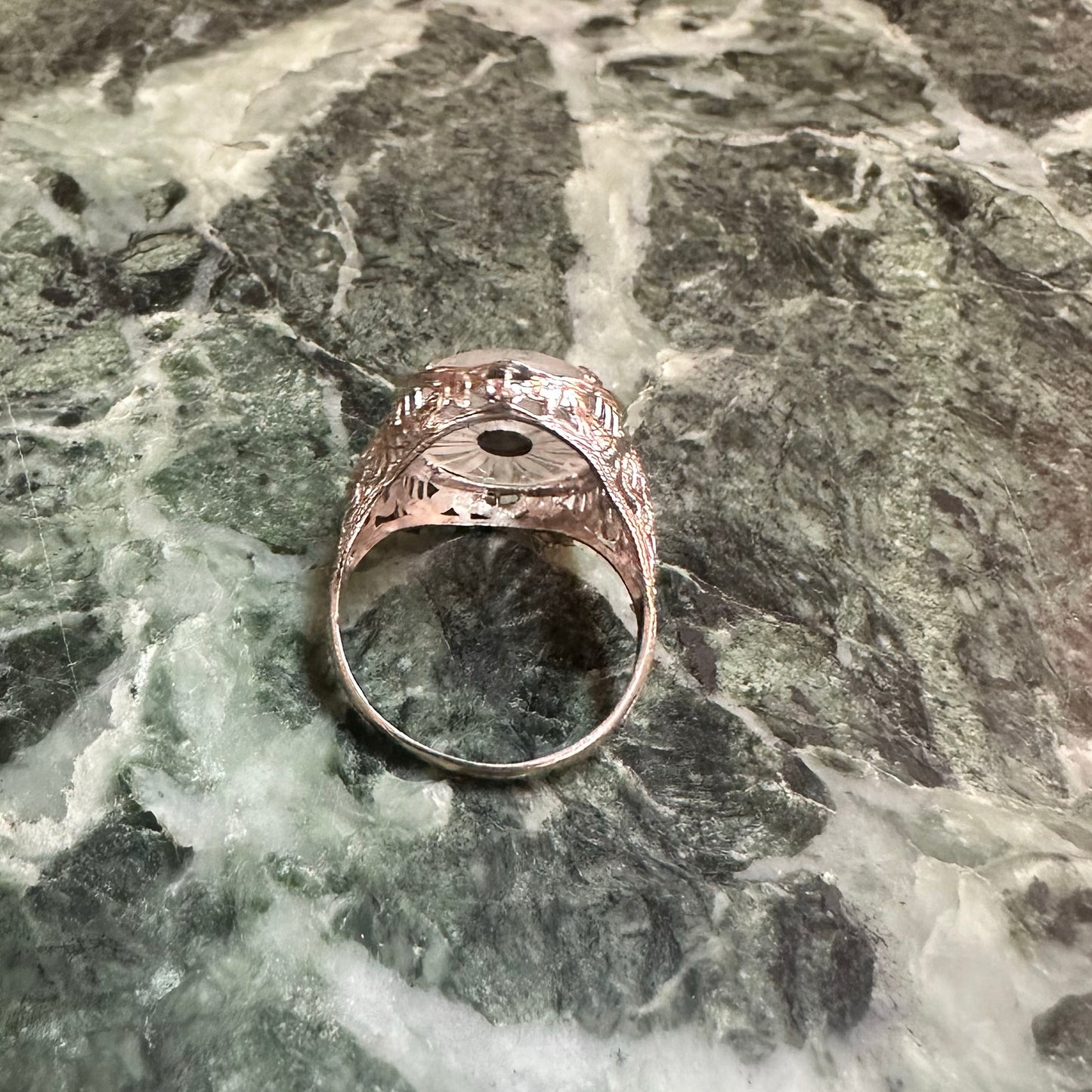 Art Deco Camphor Glass White Gold Ring