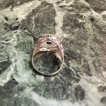 Art Deco Camphor Glass White Gold Ring