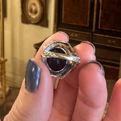 Art Deco Enamel Halo Gold Ring