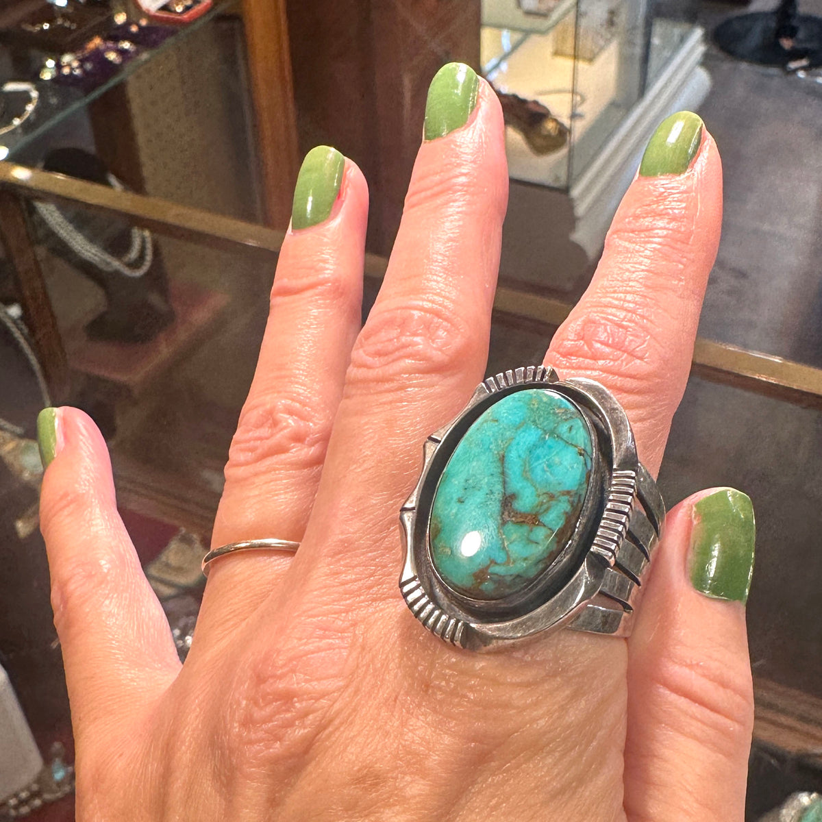 Large Native American Turquoise Sterling Ring