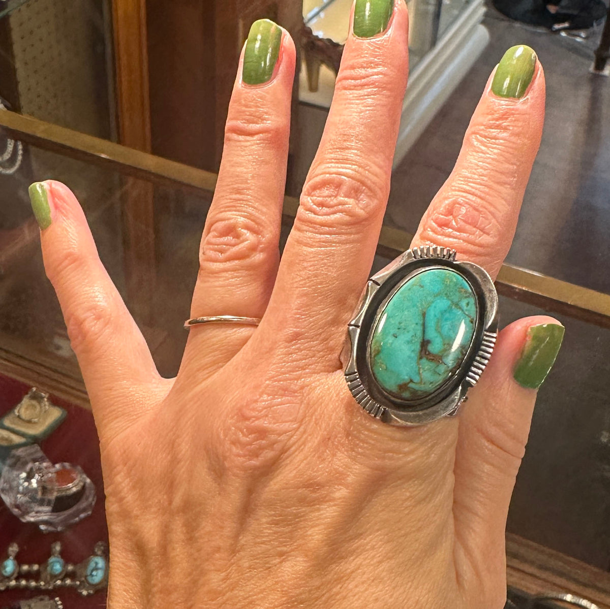 Large Native American Turquoise Sterling Ring