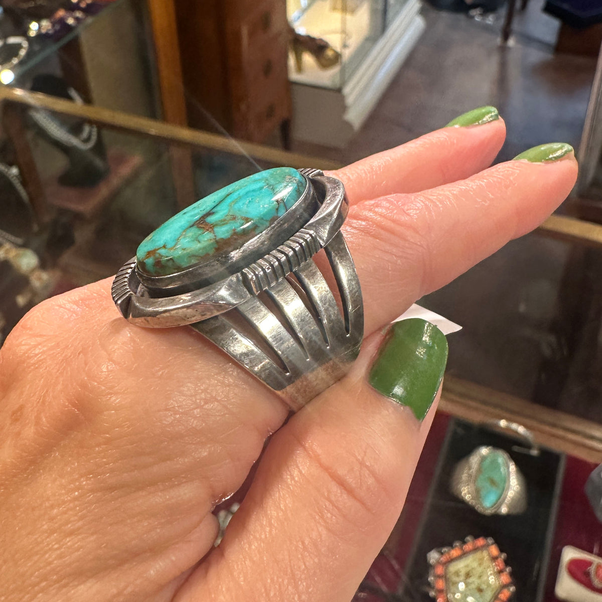 Large Native American Turquoise Sterling Ring