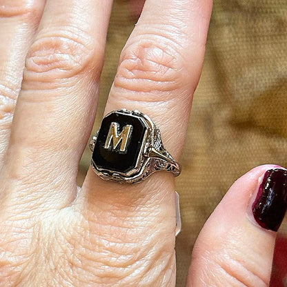 14k "M" Onyx & Cameo Flip Ring