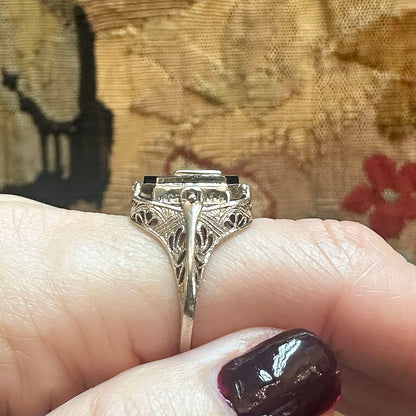 14k "M" Onyx & Cameo Flip Ring