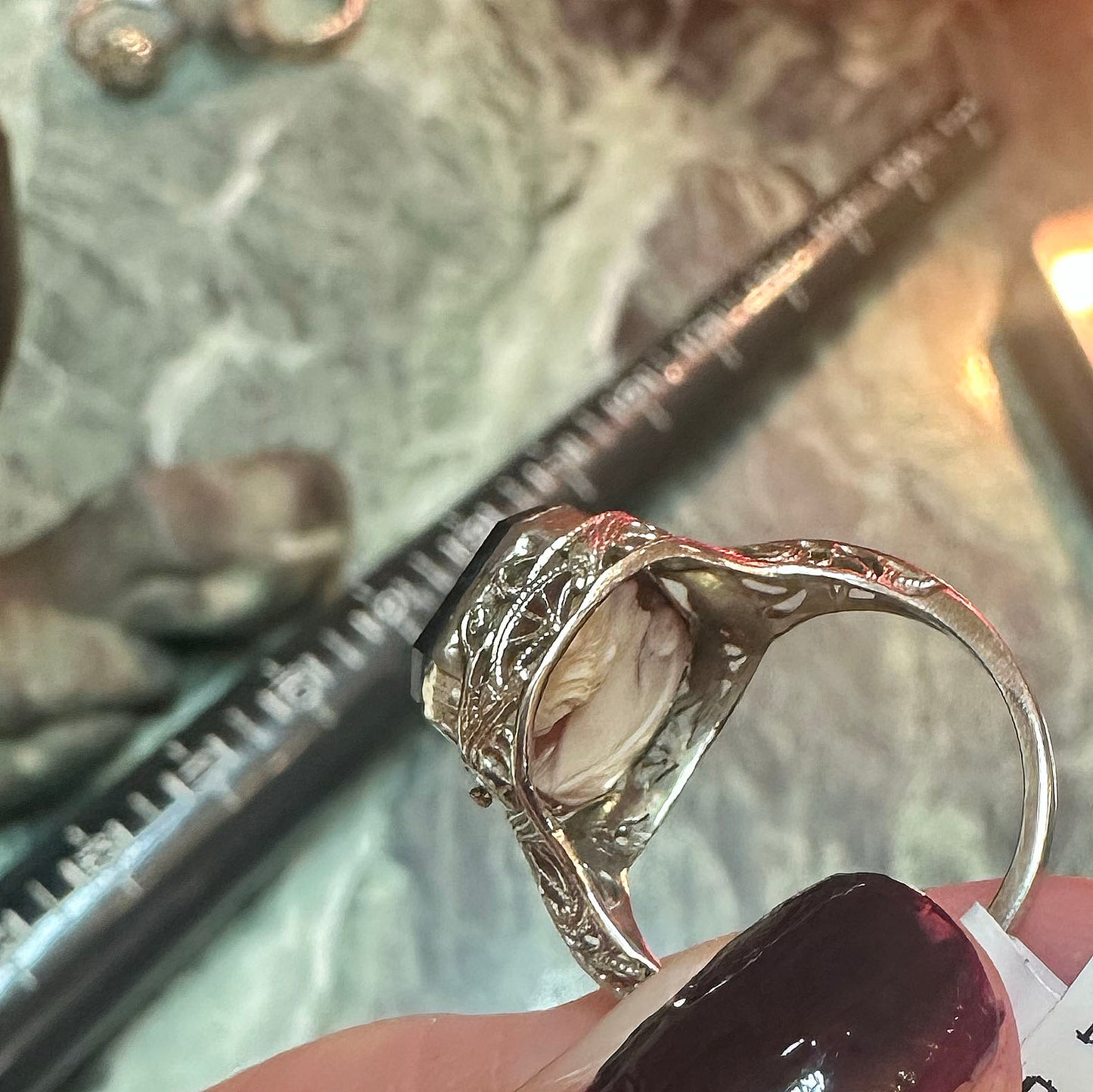14k "M" Onyx & Cameo Flip Ring
