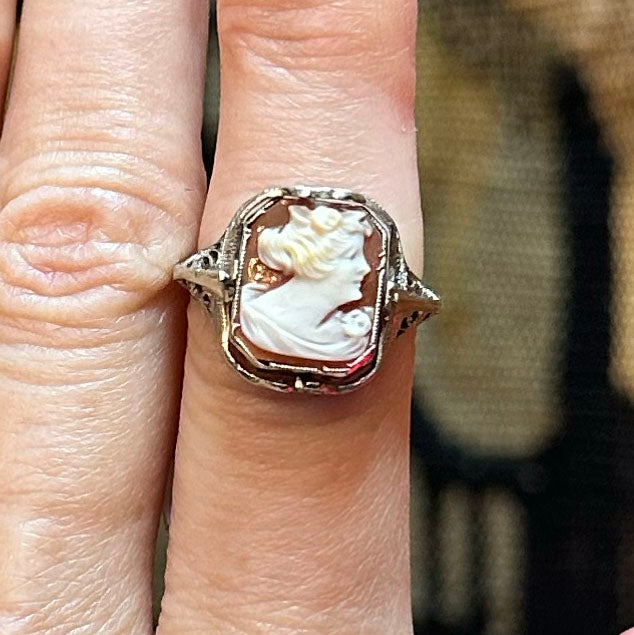 14k "M" Onyx & Cameo Flip Ring