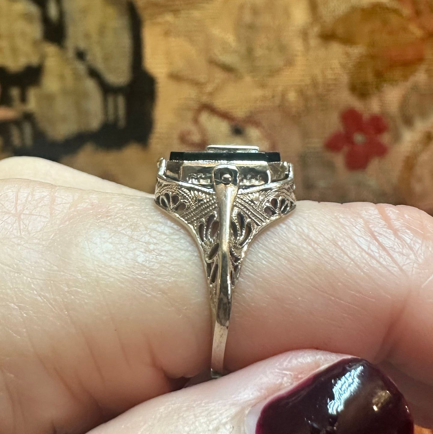 14k "M" Onyx & Cameo Flip Ring
