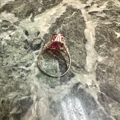 Art Deco Faceted Pink Stone Gold Ring